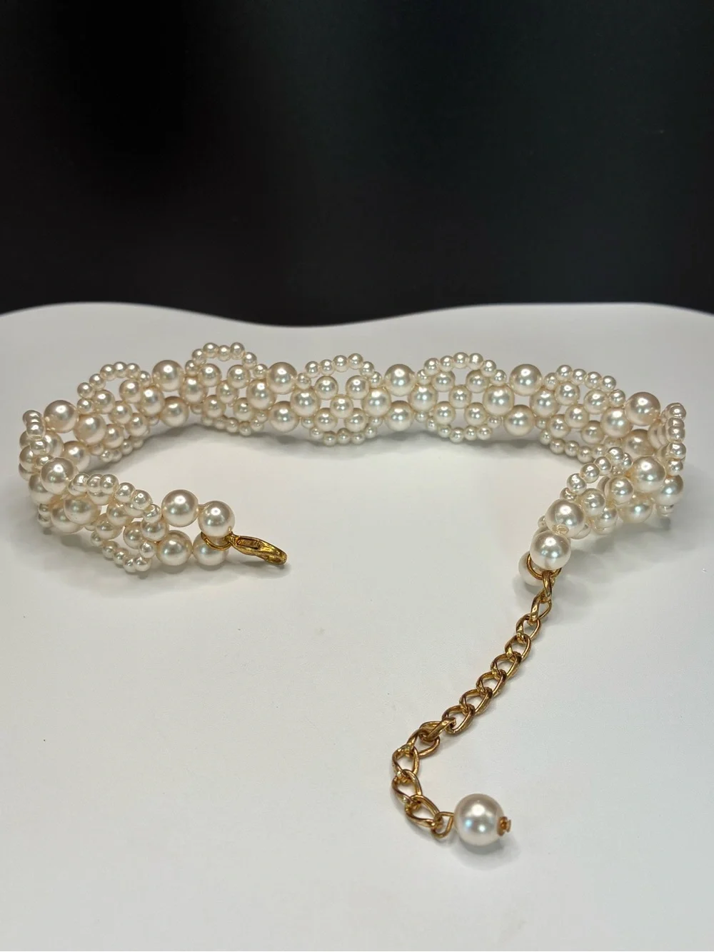 Vintage Faux Pearl Cluster Choker Necklace - Ivory Pearls with Gold Chain